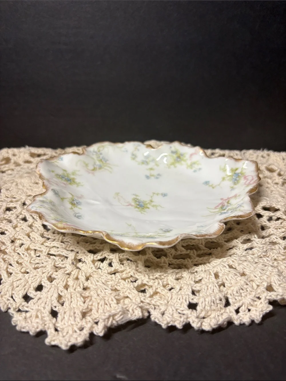 Antique Haviland&Co Limoges Blue Floral 6” Bon-Bon Dish Victorian Cottage Core